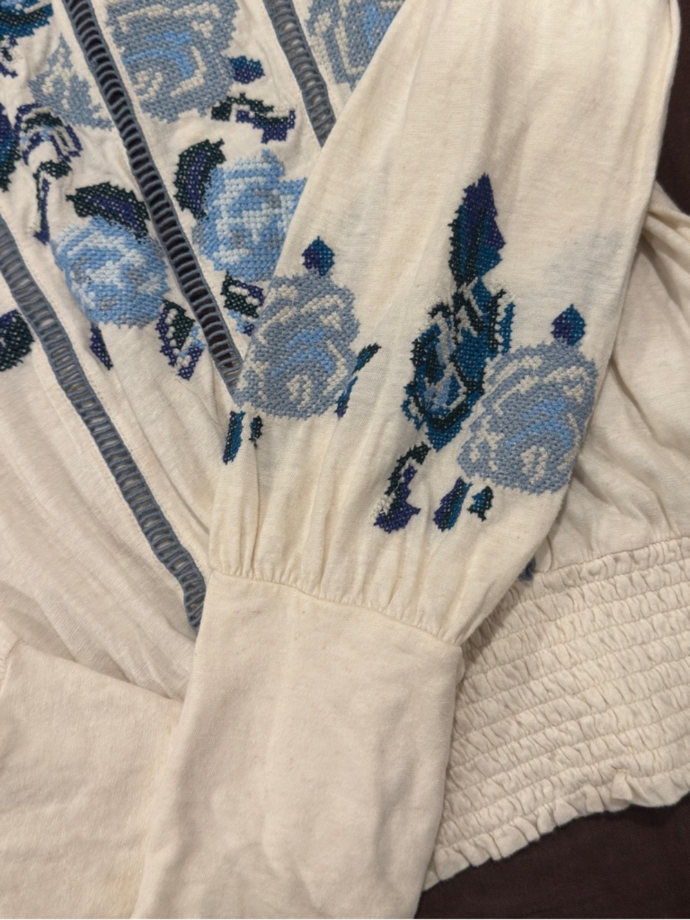 Free People Felicity Embroidered Smocked Waist Peasant Blouse - Picture 5 of 7